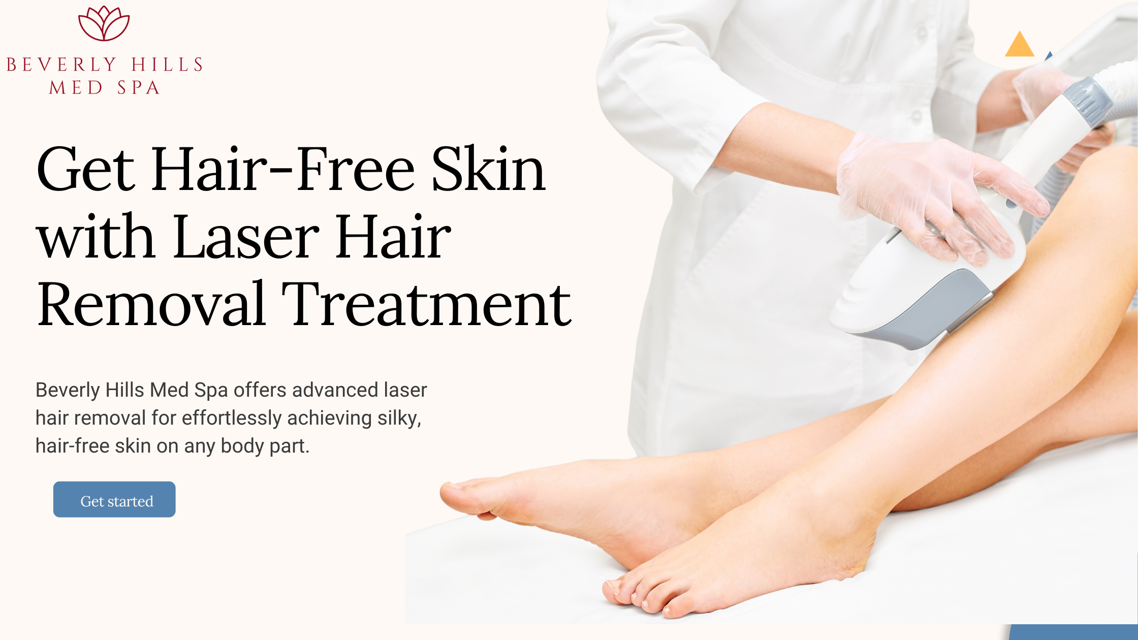 A medical professional performing a laser hair removal procedure on a patient's leg at Beverly Hills Med Spa.