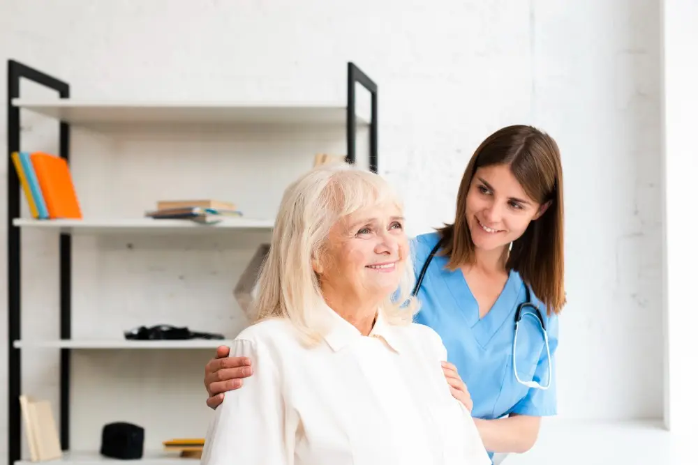 Caregiver from Integrity Home Care assisting an elderly woman at home in Springfield, MO.
